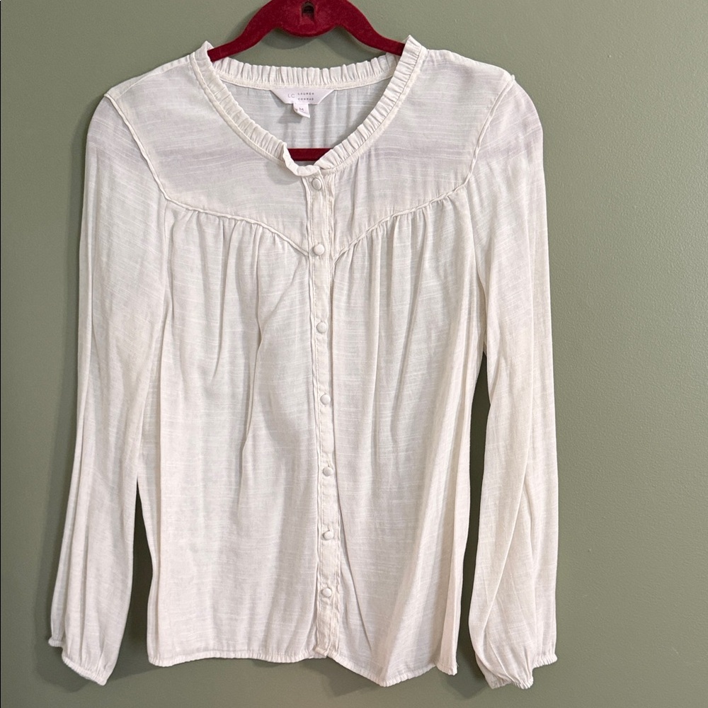 LC Lauren Conrad Cream Button-Front Blouse